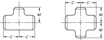 The technical drawing of asme b16.9 reducing tees and reducing crosses