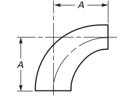 The technical drawing of ASME B16.9 long radius reducing elbow