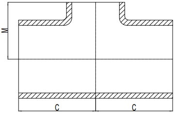 Technical drawing of MSS SP 75 reducing tees.