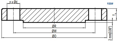 Drawing of ASME B16.5 Class 150 blind flange, raised face(RF).