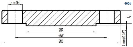 Drawing of ASME B16.5 Class 400 blind flange, raised face(RF).