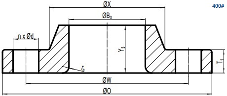 Drawing of ASME B16.5 Class 400 lap joint flange.