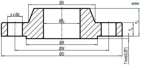 Drawing of ASME B16.5 Class 400 slip on flange, raised face(RF).