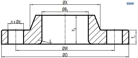 Drawing of ASME B16.5 Class 600 lap joint flange.