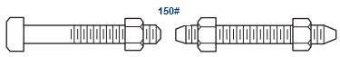 The drawing of stud bolt with nuts & machine bolt with nuts for ASME B16.5 Class 150 flanges.