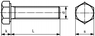 Drawing of DIN 933/ ISO 4017 Ti screws